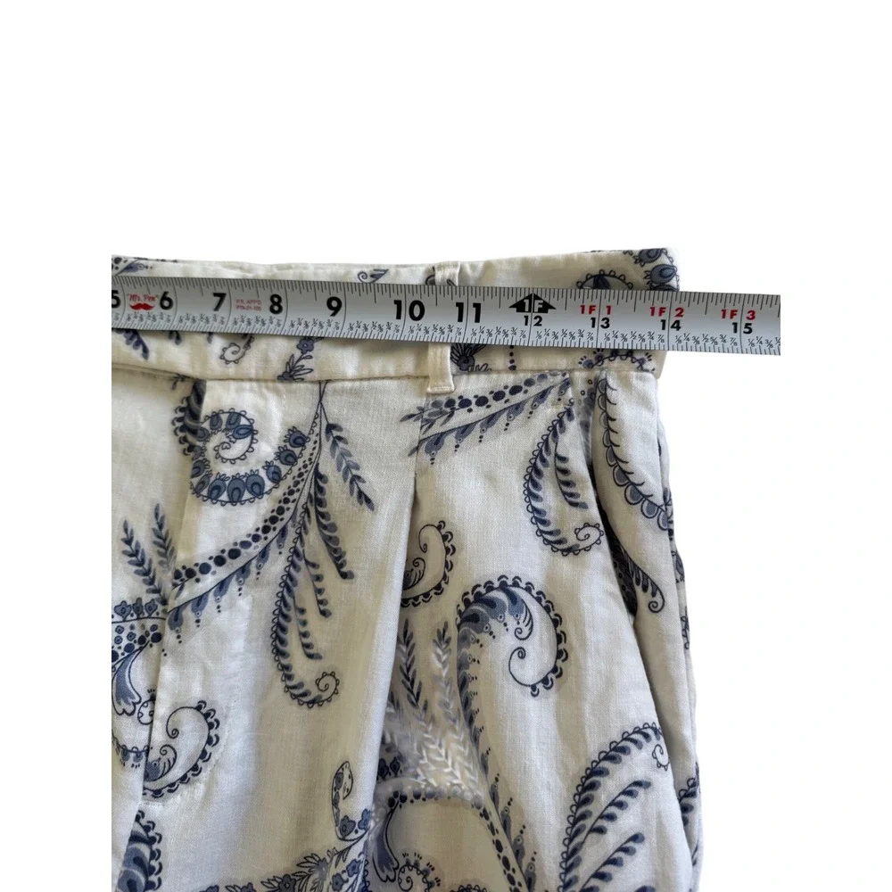 Banana Republic High Rise Linen Blend Paisley Wide Leg Pants 4 Coastal Resort